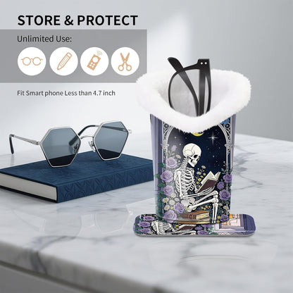 Plush Lined Eyeglasses Holder, Cute Magnetic PU Leather Glasses Stand Case for Women Men Kids