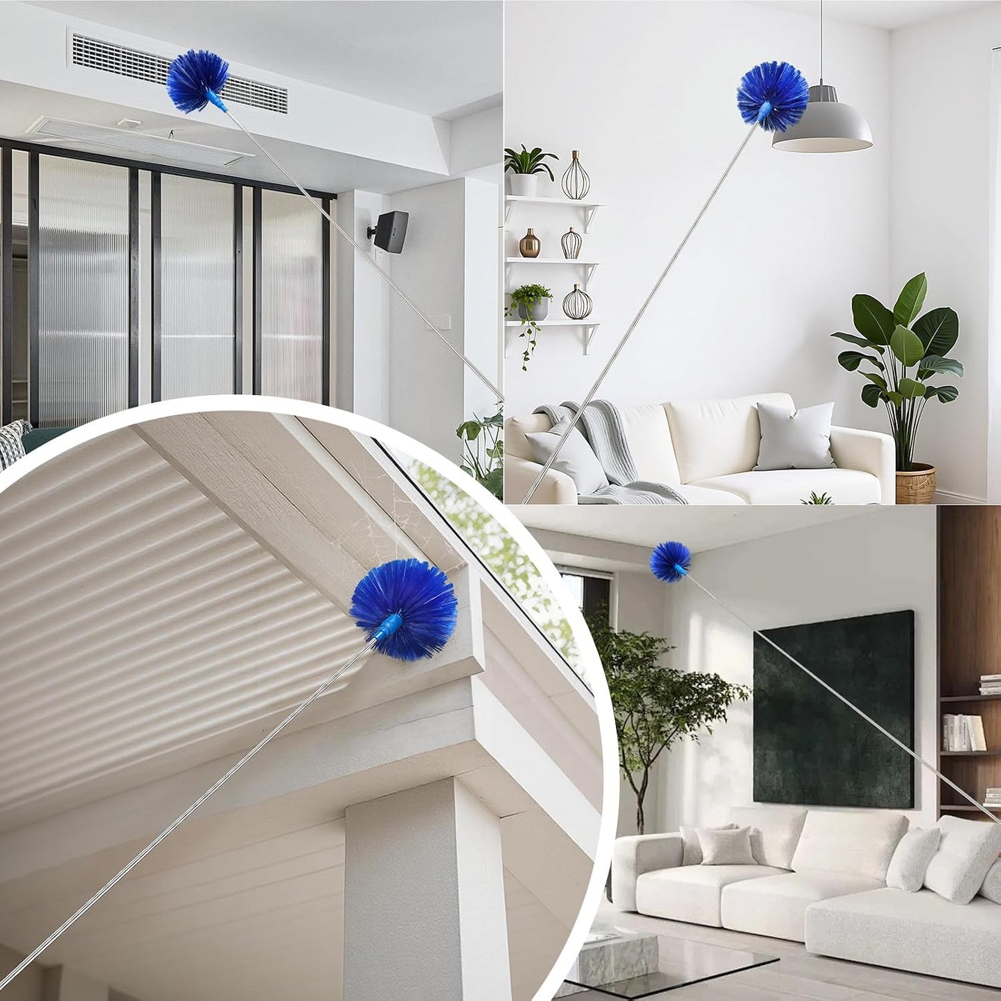 Cobweb Duster with Extension Pole 100 inches, Dusters for Cleaning with 2 Duster Heads, Washable Microfiber Feather Duster for Cleaning Ceiling Fan, High Ceiling, Blinds, Furniture & Cars