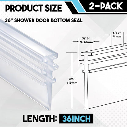 Lineshading 2 Pack Vinyl Shower Door Bottom Seal, 36-inch Shower Door Bottom Sweep Strip, Clear(3 Horizontal Bars)