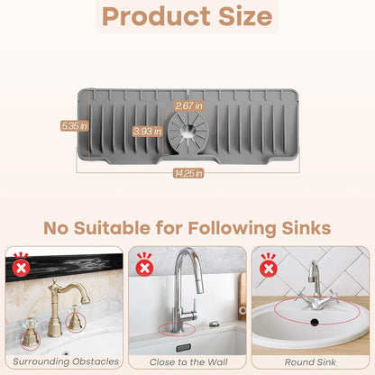 15.75 Inch Kitchen Sink Faucet Mat, Sink Protector&Splash Guard | Silicone, 10°Slope, Fast Self-draining, Snap Lock Fit, for Kitchen and Bathroom Countertop -15.75"x 5.51"