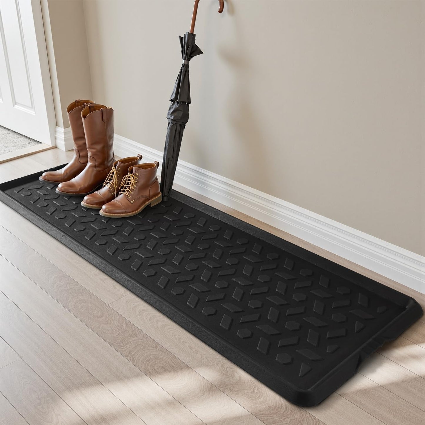 tchdio Durable Rubber Boot Tray and Shoe Mat for Entryway - Heavy Duty Waterproof Shoe Tray Organizer, Non Slip Boot Trays for Front Door, Entryway Muddy Shoes Storage, 16x27.5 Inches