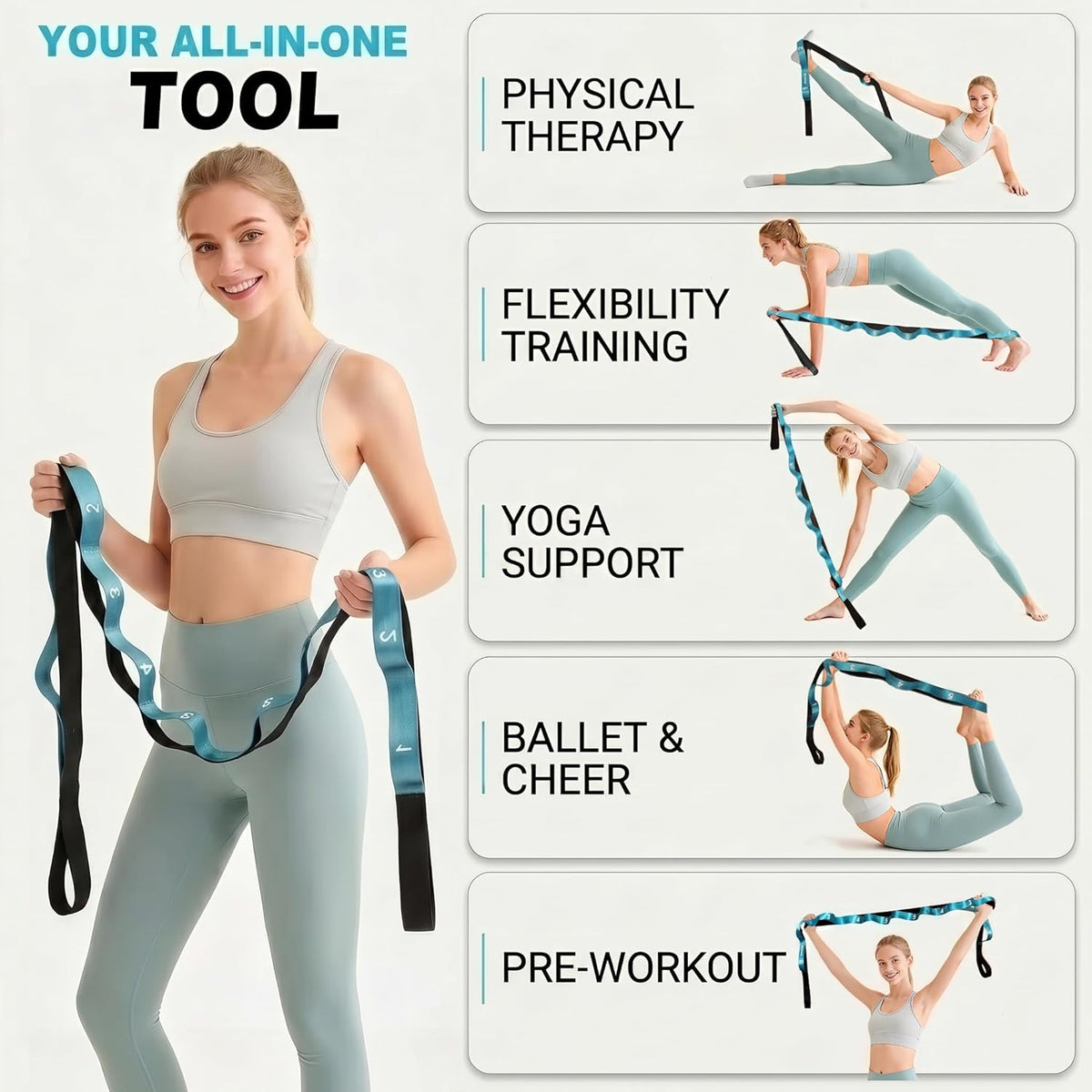 Acozycoo Stretching Strap with Loops for Physical Therapy,Knee,Calf,Back