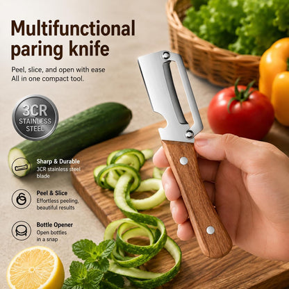 2PCS Vegetable Peeler, Stainless Steel Potato Peeler with Wooden Handle and Bottle Opener, Manual Fruit & Vegetable Peeler for Carrots, Apples, Cucumbers and Kitchen Meal Prep