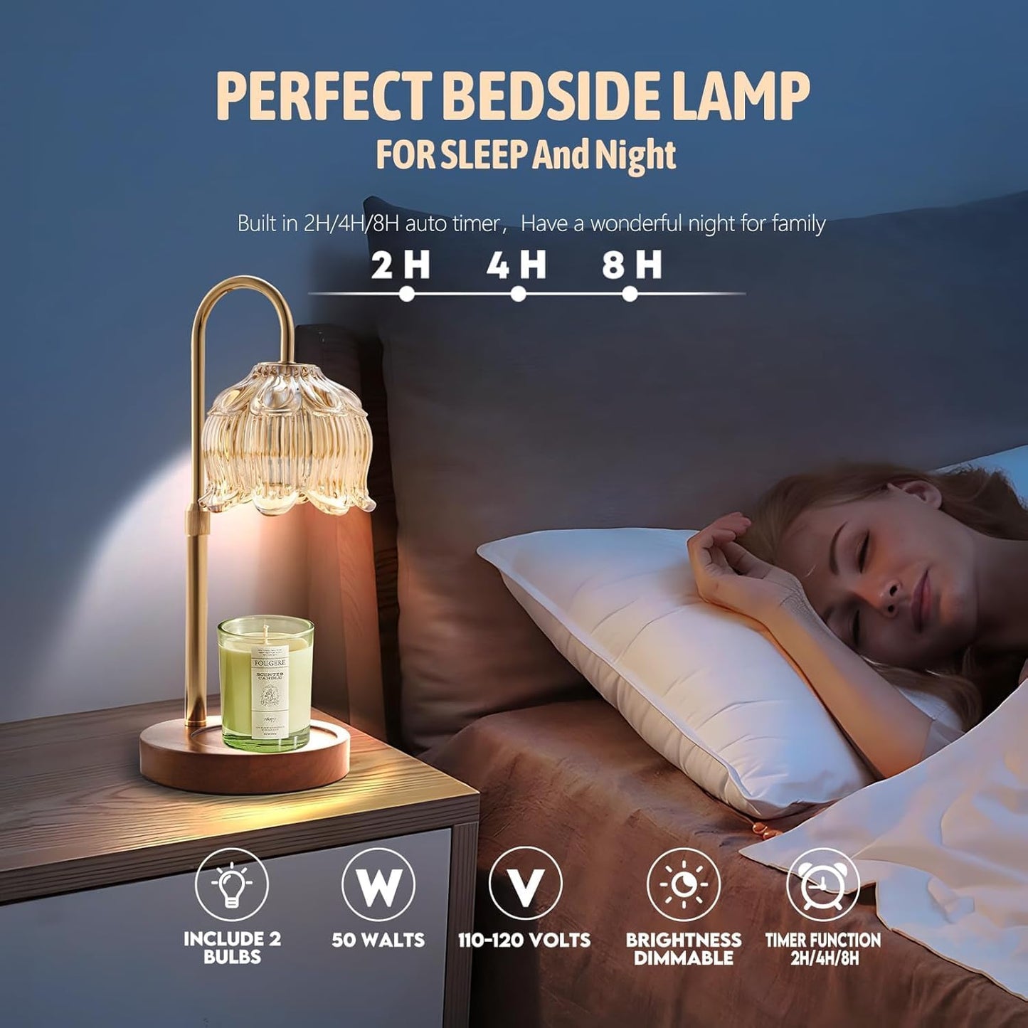 Fragrance Candle Warmer Lamp with 2 Bulbs Electric Candle Warmer with Timer & Dimmer for Home Decor