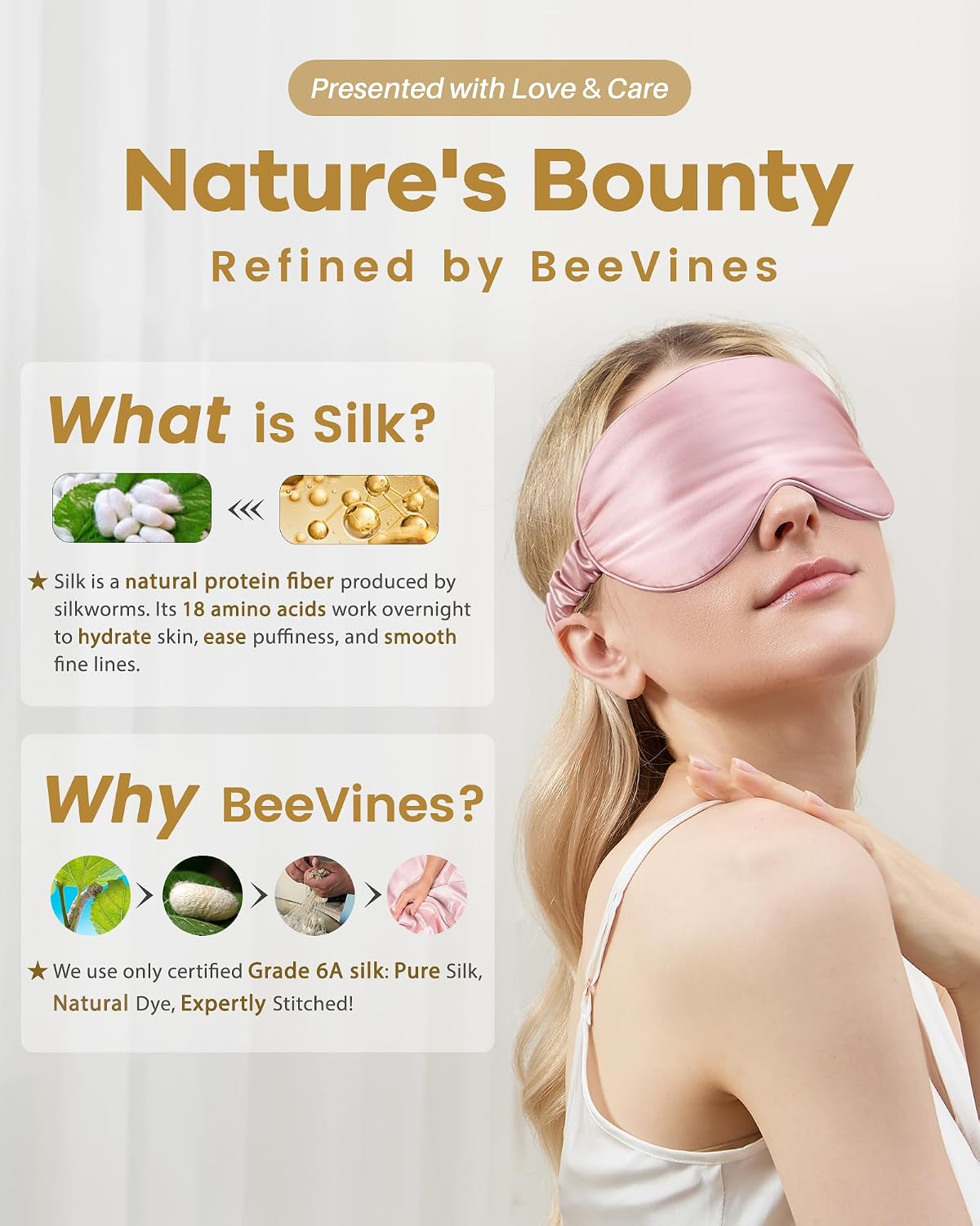 BeeVines 22 Momme Silk Sleep Mask, 3D Contoured Eye Masks for Women (Black) | Luxury 100% Pure Silk Eye Cover for Sleeping, 3D Contoured Eye Shade for Lash Extensions, Zero Eye Pressure & Blackout