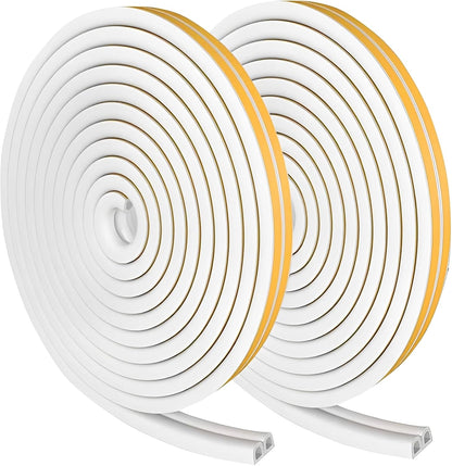 Weather Stripping Seal Strip Tape, Doors Windows Frame Self Adhesive D Type Foam Sealing Tape, 32.8Ft Rubber Soundproof Insulation Cell Foam Stripping, White