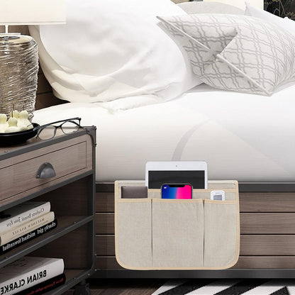 Bedside Caddy Bedside Storage Organizer Magazine Phone Tablet iPad Remote Holder, Organizer Caddy for Home College Dorm Bed, Sofa, Bunk Bed (Grey)