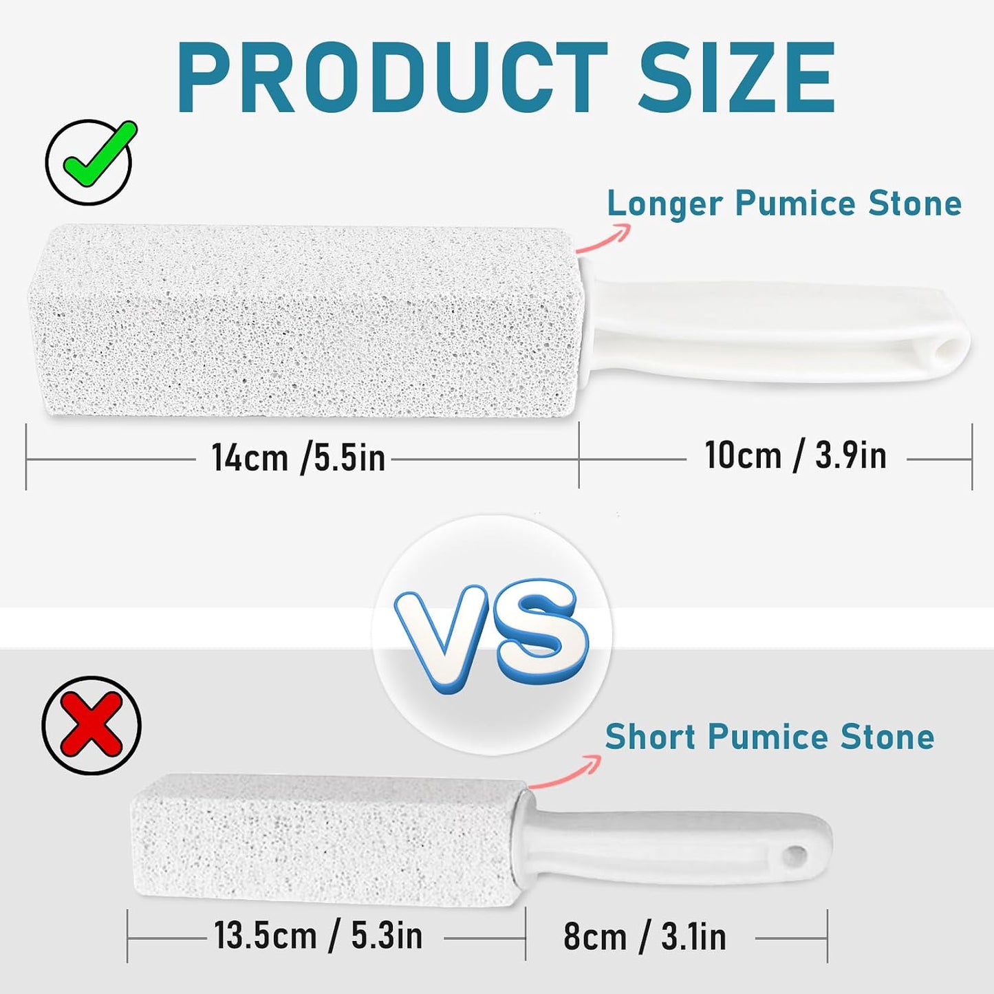 Pumice Cleaning Stone, 2 Pack Toilet Bowl Cleaner Toilet Brush, Gray | Non-Slip Long Plastic Handle, for Kitchen, Bath, Pool, Household Cleaning
