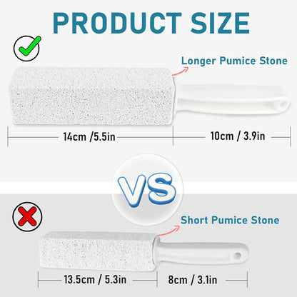Pumice Cleaning Stone, 2 Pack Toilet Bowl Cleaner Toilet Brush, Gray | Non-Slip Long Plastic Handle, for Kitchen, Bath, Pool, Household Cleaning