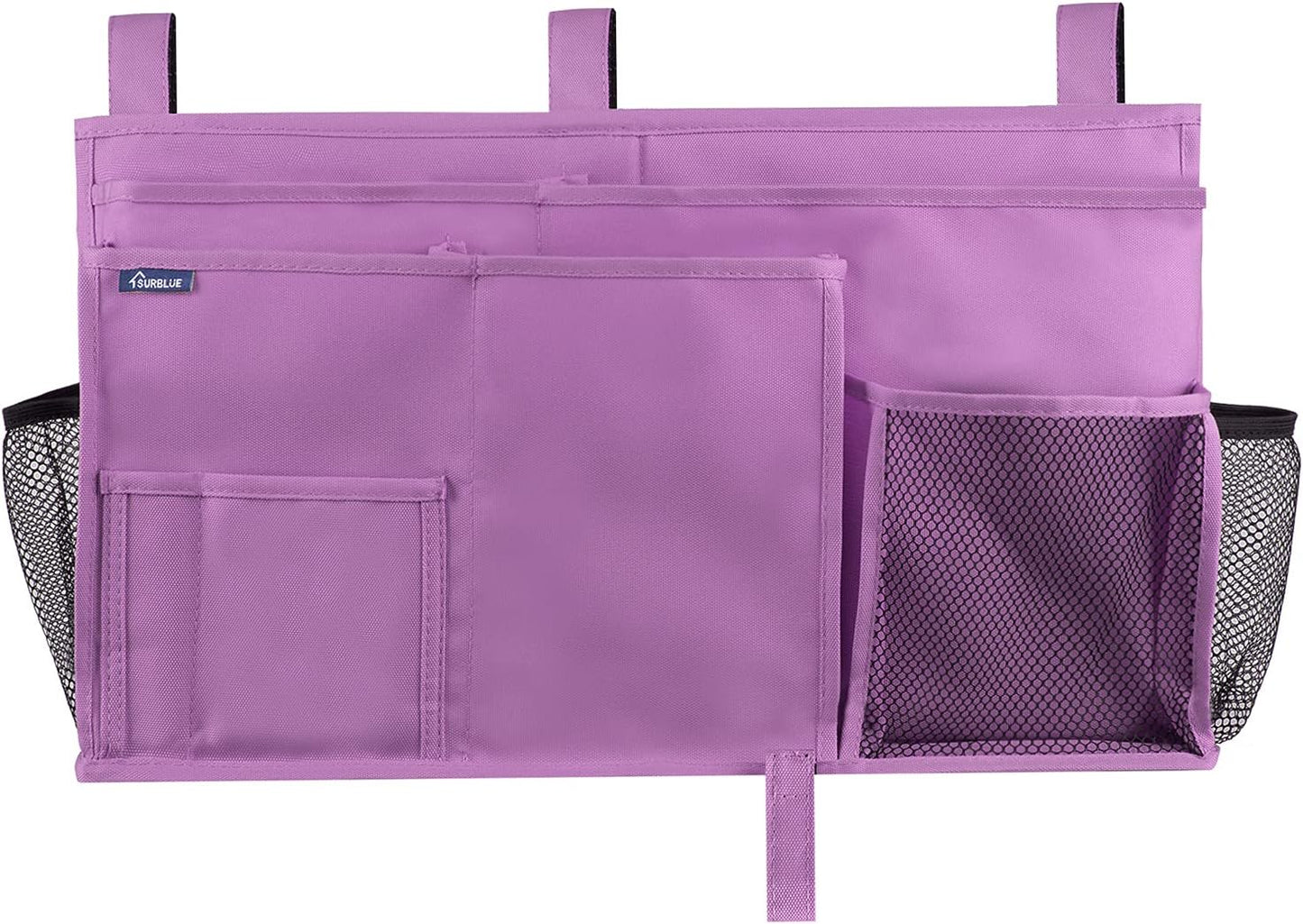 Surblue Bedside Caddy Hanging Organizer Storage Bag Pocket for Bunk, Hospital, College Dorm Rooms, Baby Bed Rails, Camp - 4 Pockets, 2 Hooks (Blue)
