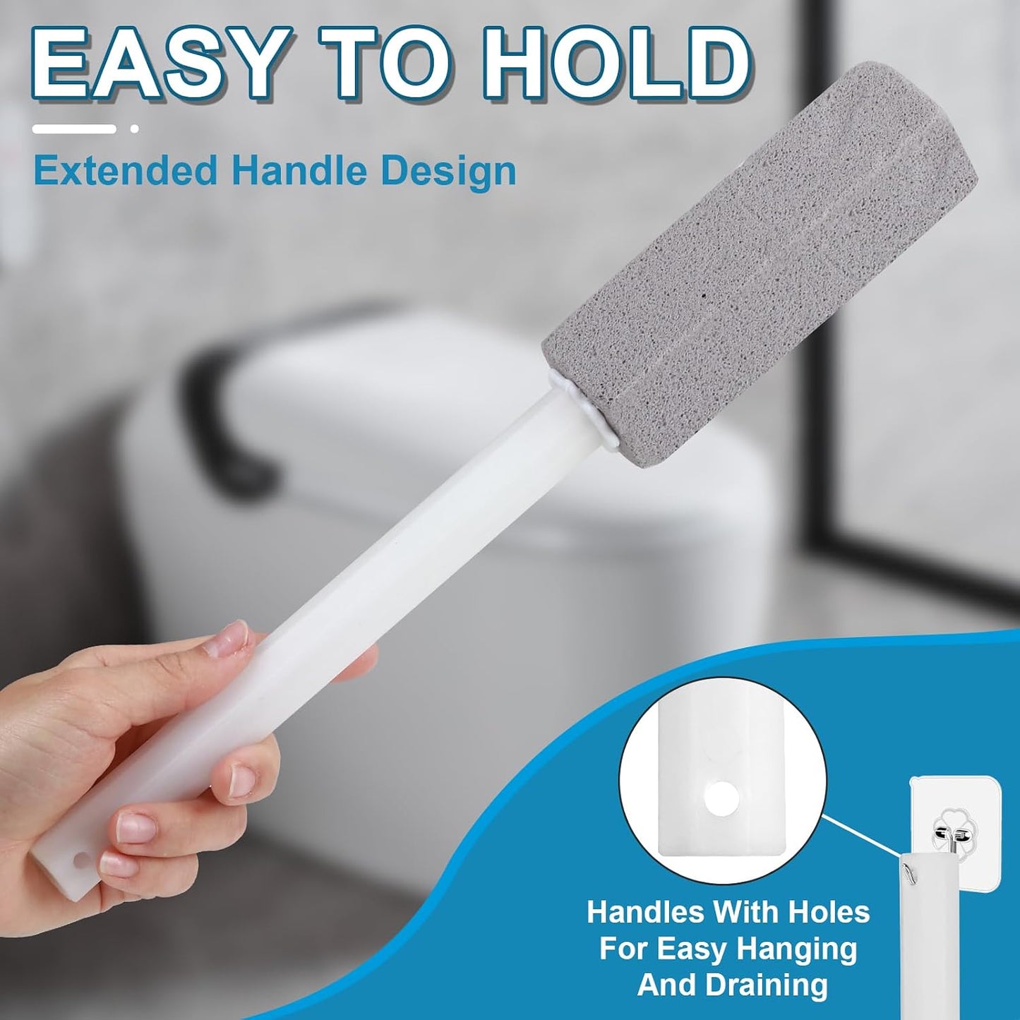 3 Packs Pumice Cleaning Stone with Extra Long Handle, Pumice Stone for Toilet Bowl Clean for Cleaning Toilets, Bathtubs, Grills, Swimming Pools, Sinks