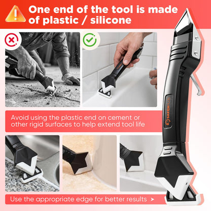 Sakerplus 3-in-1 Silicone Caulking Tools,Caulk Remover Tool and Caulk Finishing Tool Kit with Silicone Smoother,Nozzle Needle for Kitchen Bathroom Window Sink (Classic Black)