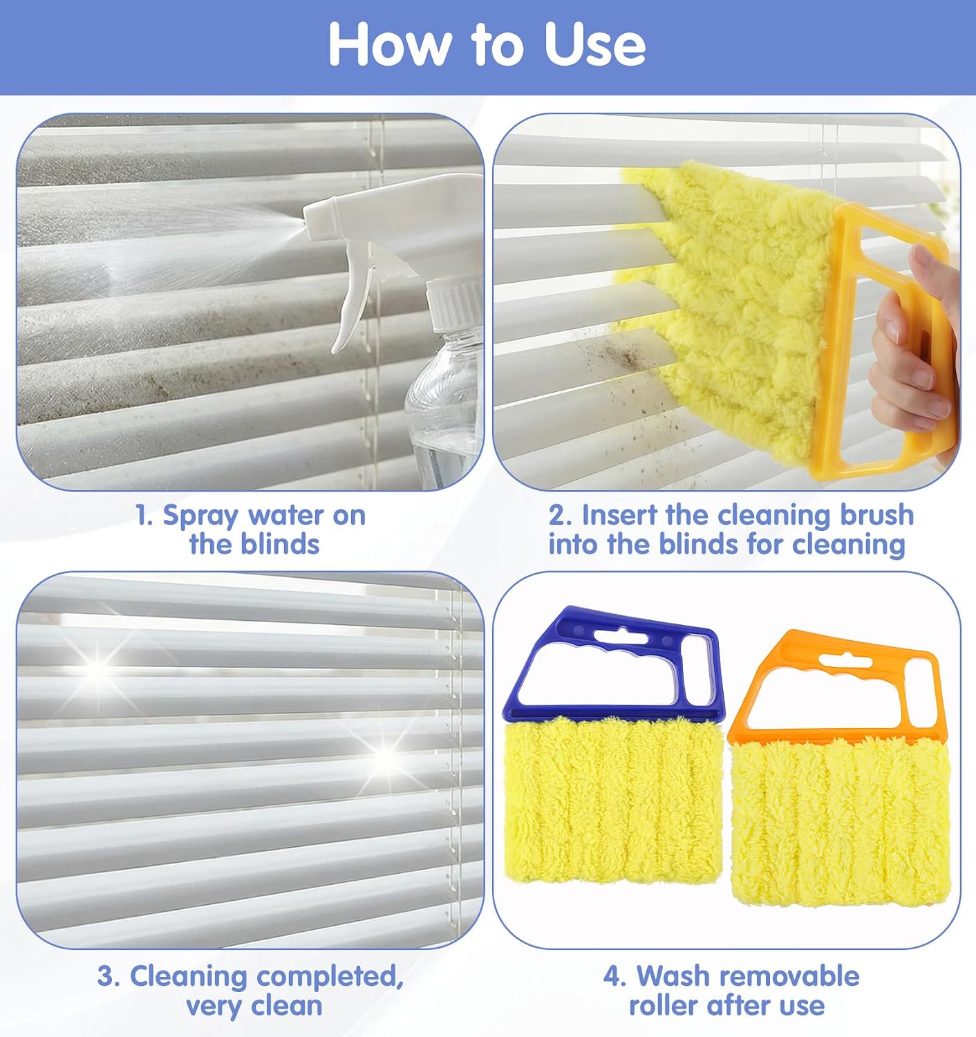 2 Pcs Blind Cleaner Tool, 7 Finger Blind Duster for Wood Blinds Microfiber | Blinds Cleaner Tool Washable for Window & Air Conditioner, Reusable Dusting Brush