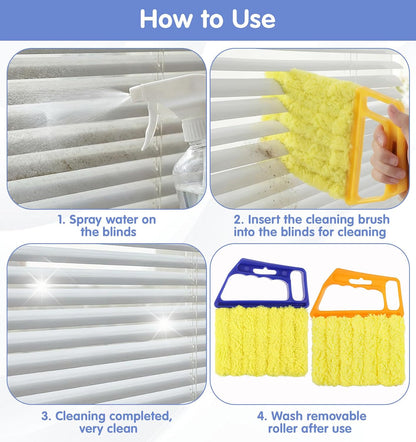 2 Pcs Blind Cleaner Tool, 7 Finger Blind Duster for Wood Blinds Microfiber | Blinds Cleaner Tool Washable for Window & Air Conditioner, Reusable Dusting Brush