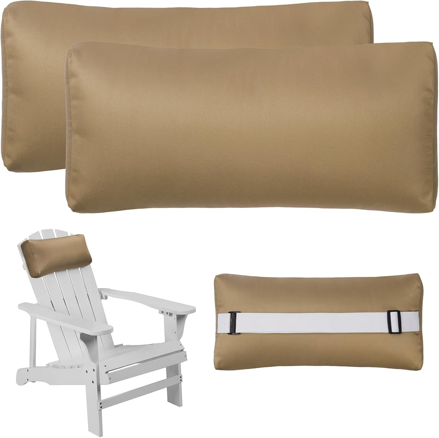Headrest Pillow for Patio Chaise Lounge Chair, Outdoor Chaise Pillows with Adjustable Elastic Stripe Head Resting Pillows for Recliner Office Chair, Dark Blue 2 Pack