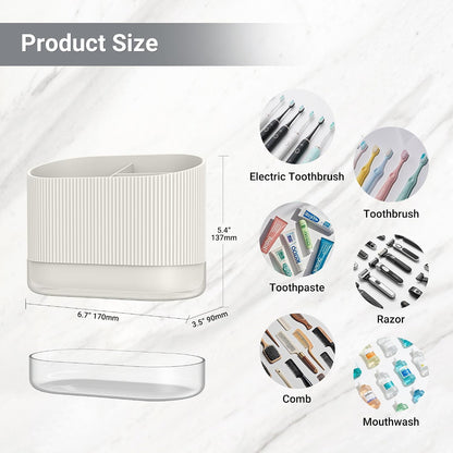 Large White Kids Toothbrush Holder for Bathroom with Drainage Tray 3 Slots | Cute Plastic Toddler Tooth Brush and Toothpaste Holder Organizer Caddy, White Bathroom Accessories Decor