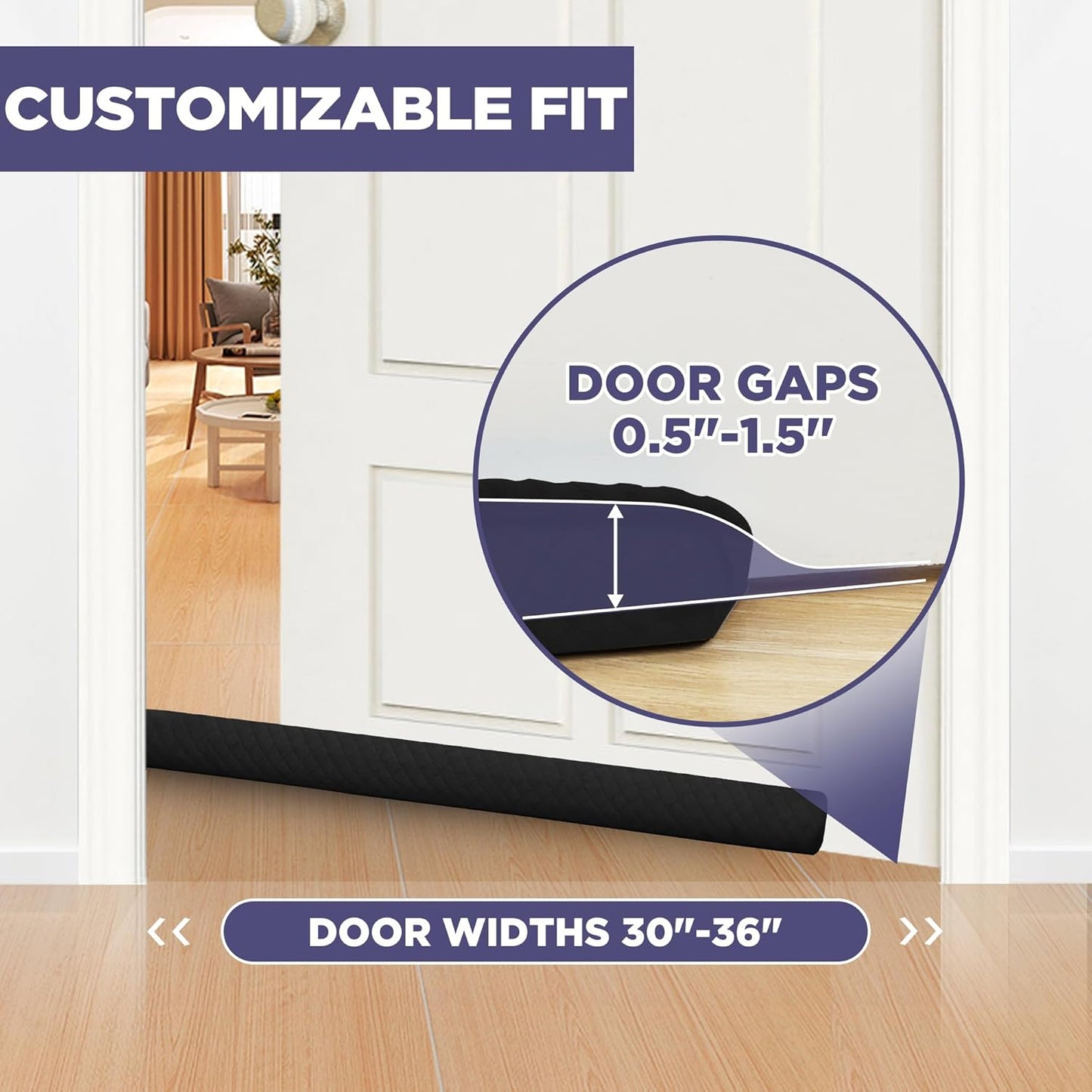 Ciieyuo Premium Velvet Under Door Draft Stopper, Adjustable 30-36 Inches | Door Air Draft Stopper, Easy-to-Install Under Door Gap Filler, Blocks Noise, Cold Air, Light, Dust, and Drafts