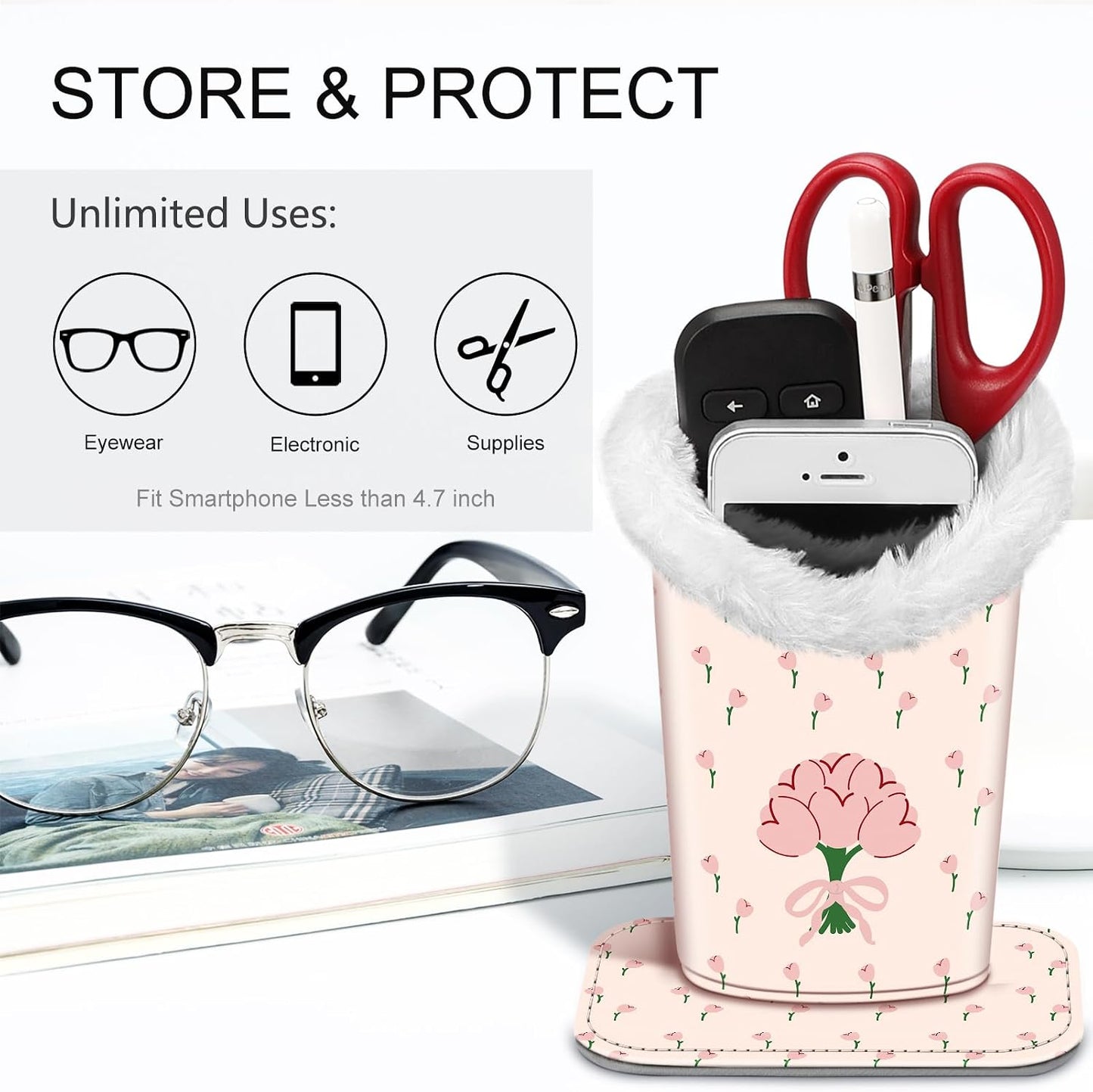 FINTIE Plush Lined Eyeglasses Holder, Glasses Stand Case For Nightstand | Soft Plush Lining, Bedside Eyeglasses Holder, Office Desktop Organizer, Small Item Storage, Anti-Scratch - Colors A