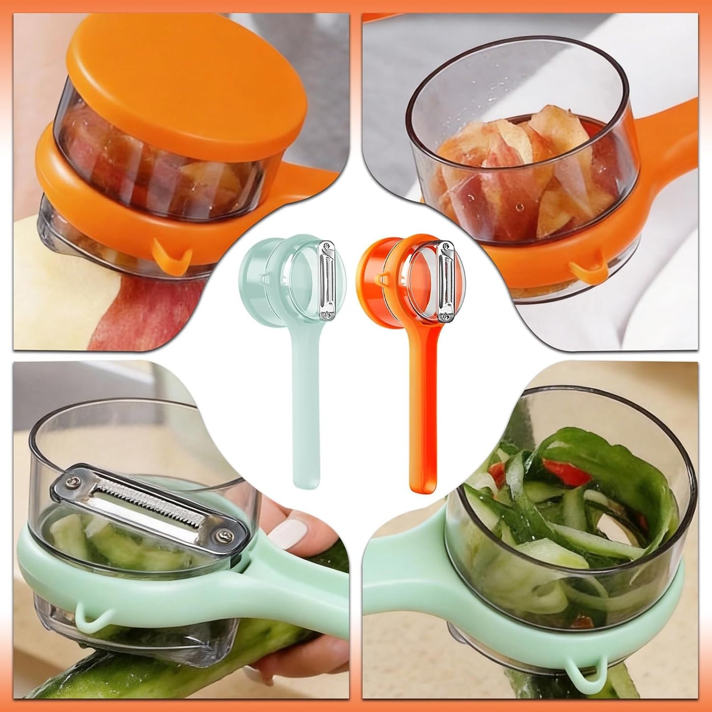 2Pack Multi Functional Vegetable Peeler with Container & Bottle Opener | 2pcs Peelers With Container & Storage Box, Stainless Steel Blade, Bottle Opener, For Apples, Potatoes, Carrots