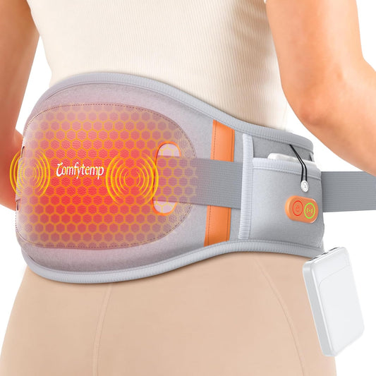 Comfytemp Cordless Heating Pad for Lower Back with Massager Lightweight | Graphene Far Infrared Portable Back Massager, Wearable Rechargeable Heated Waist Belt Wireless, 3 Heat 3 Vibration 30mins Off