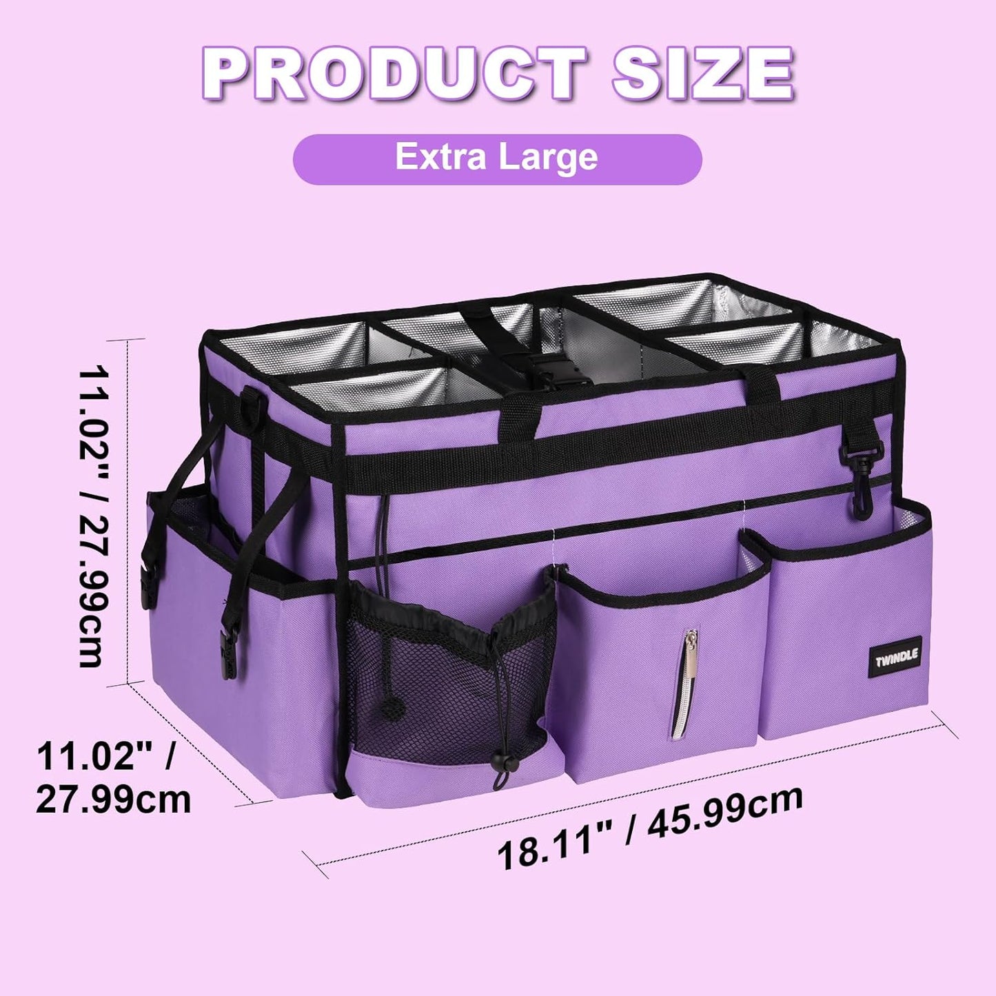 Extra Large Cleaning Caddy Bag with Built-In Support Board, Cleaning Tote Organizer with Removable Divider, Supply Carryall with Adjustable Shoulder Strap and Waist Belt for Cleaners & Housekeeper