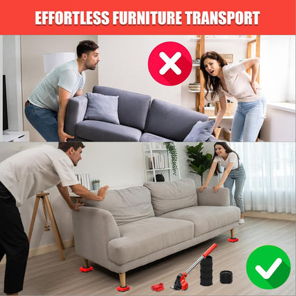 Furniture Lift Mover Tool Set, 14pcs Heavy Duty Lifter & Mover Sliders with 360° Swivel Wheels & Adjustable Height Lifting Lever for Moving Couches Sofas Refrigerators, Furniture Appliance
