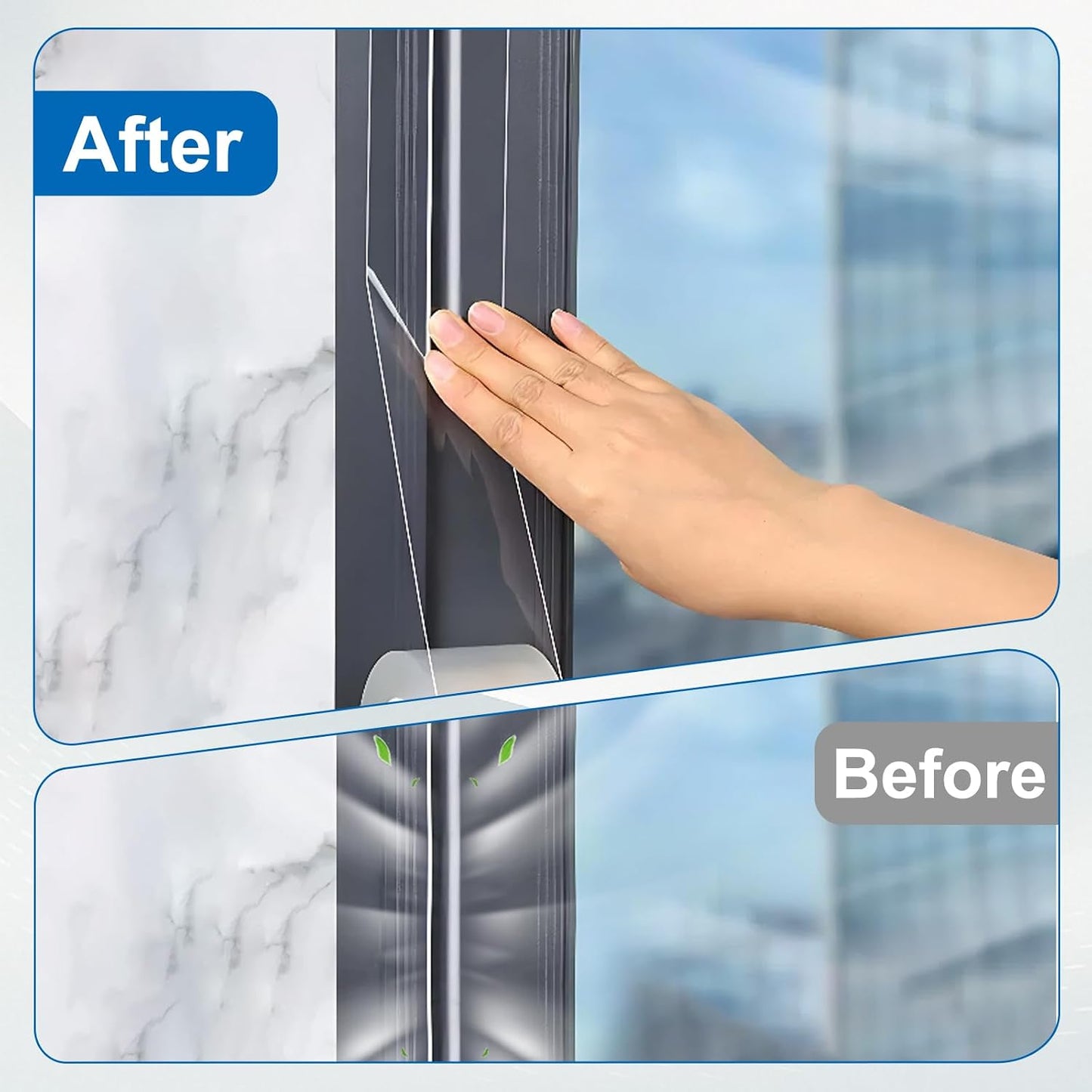Window Weather Sealing Tape 2 Inch x 33 FT Weather Stripping Residue-Free Clear Window Draft Isolation Sealing Film Caulk Tape for Doors and Shower Glass Gaps Bathroom