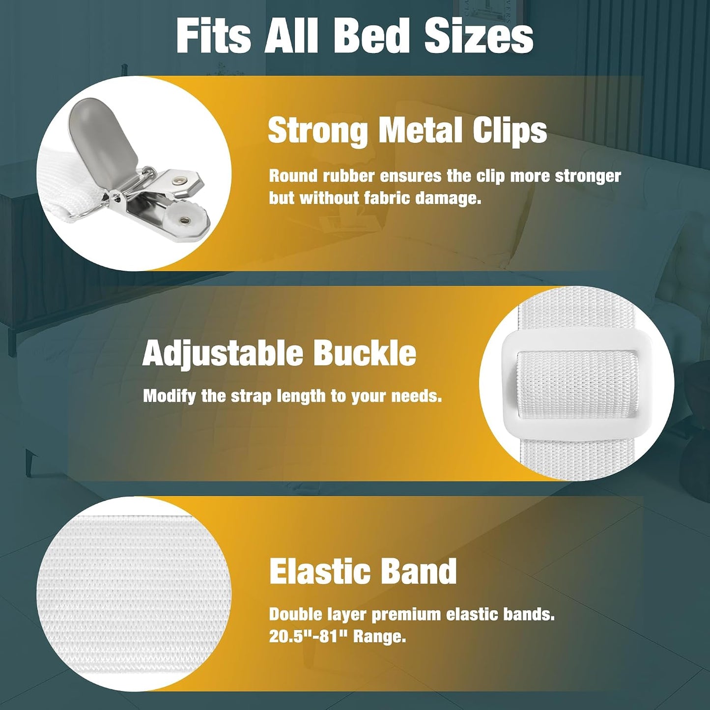 2 Pack Extra Long Bed Sheet Straps, Strong Diagonal Bedding Clips, Easy Install Mattress Sheet Fasteners for Deep Pockets