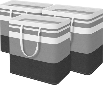 BlissTotes 3-Pack Laundry Basket, Collapsible Laundry Hamper, Grey, 75L | Laundry Clothes Hamper, Hampers for Bedroom, Freestanding Hamper with Handles, Clothes Laundry Basket