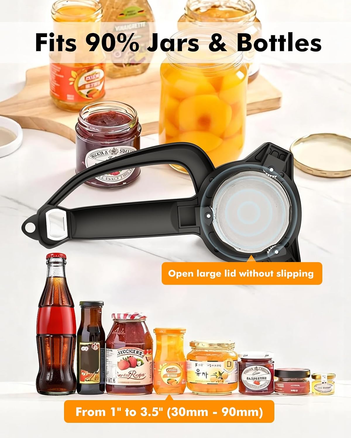 AMOSA Electric Jar Opener with Gripper Pad, Auto-Tighten & Manual Twist | 2-in-1 Rechargeable Jar Lid Opener & Bottle Opener for Seniors, Arthritis Sufferers, Weak Hands