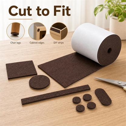 Felt Furniture Pads, Self Adhesive Felt Sheets Roll, Cuttable Felt Pads for Furniture Legs, Heavy Duty Furniture Pads for Hardwood Floors, Chair Wall Protector, Black, 40 x 5 x 0.12 Inch