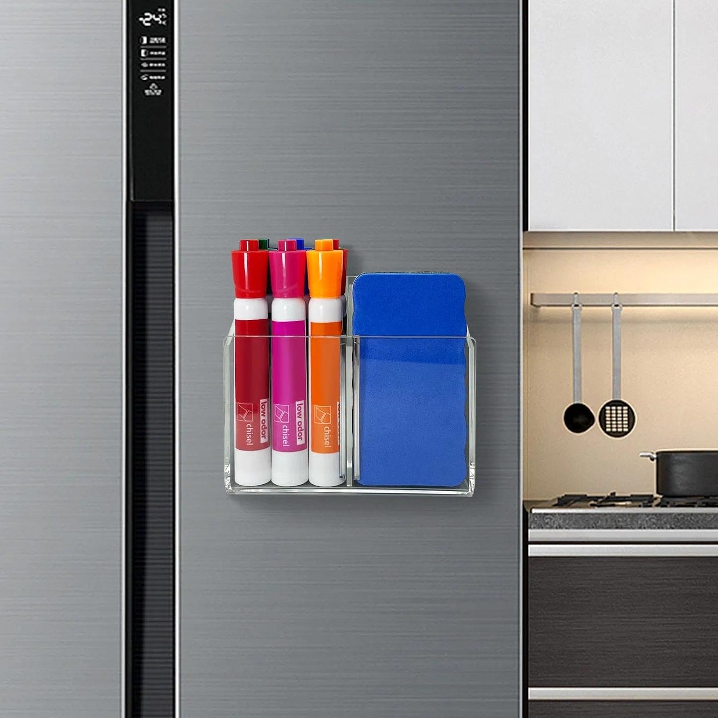 Magnetic Dry Erase Marker Holder - Multi-Surface Pen & Marker Holder for Fridge, Whiteboard, Locker - School, Office, Home - 1 Pack, Black