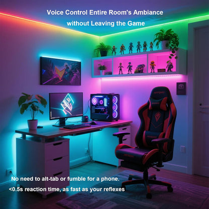 AI Voice Activated Under Bed Lights Strip,Indoor Kids Bedroom Night Lights RGBW, No App/Wifi Required, Dimmable Color Changing Strong Adhesive, Music Sync USB Powered 16.4ft for Kitchen Cabinet