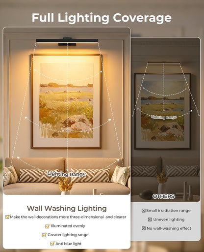 Picture Light for Wall, 16in Battery Wall Sconce Art Light CCT Dimmable Magnetic Battery Lights for Painting with Remote Control for Gallery Artwork Living Room Portraits Hallway 2PCS Black
