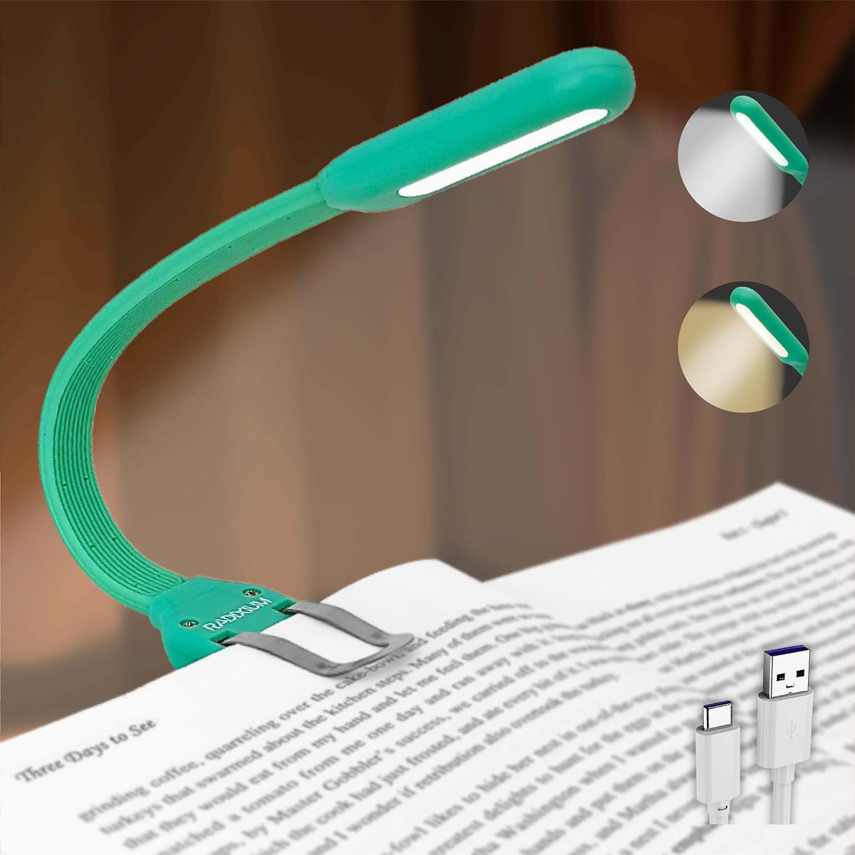 Rechargeable Book Light for Reading in Bed, 4 Color Temperatures Eye-Caring LED, Portable Clip On Reading Light with Magnetic Base, Hands-Free for Travel, Night Reading (Black)
