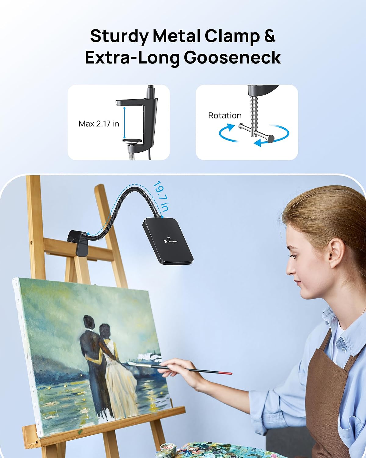 TROND LED Desk Lamp with Clamp, 1000LM Super Bright 3-Level Dimmable Desk Light 6000K Daylight, Extra-Long Flexible Gooseneck Clip on Light, Eye-Care Clamp Lamp for Painting, Workbench,Reading, Sewing | 6000K Daylight Extra-Long Flexible Gooseneck Clip