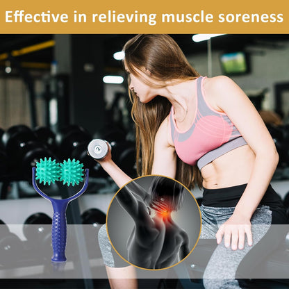 Handheld Spiky Massage Balls Rollers, 2 Wheel Spiky Massage Ball Rollers Silicone Manual Massage Roller with Handle Pressure Point Muscle Massage Tool for Foot Arm Body Neck Leg Pain Pressure Relief