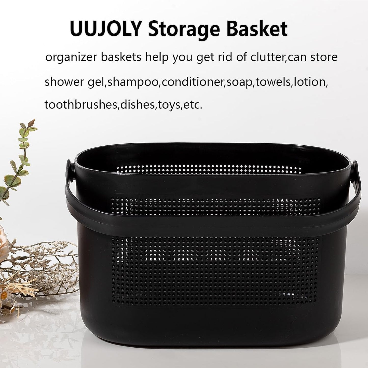 Plastic Portable Shower Caddy Basket, Storage Organizer with Handle, Yellow | Bottom Drain Holes, Keep Dry, Sturdy and Durable, Easy to Carry for Bathroom, Kitchen, Dorm Room, RV, College