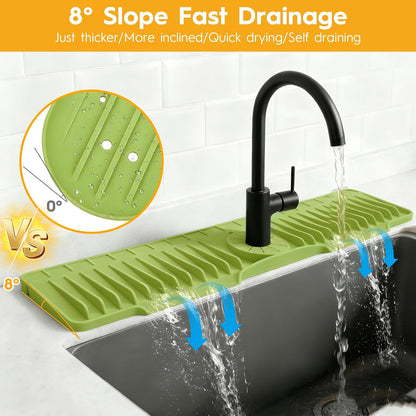 16" Silicone Faucet Mat for Kitchen Sink of The Lastest, Beige | 8° Slope Fast Self-draining, Kitchen Sink Water Splash Guard, Behind Faucet Draining Mat, for Bathroom Kitchen Sink Area