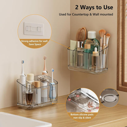 MOPMS Toothbrush Holders for Bathrooms with 5 Slots Adjustable Dividers | Electric Tooth Brush and Toothpaste Holder with Drain Tray for Easy Clean, Wall Mounted & Countertop Organizer for Shower