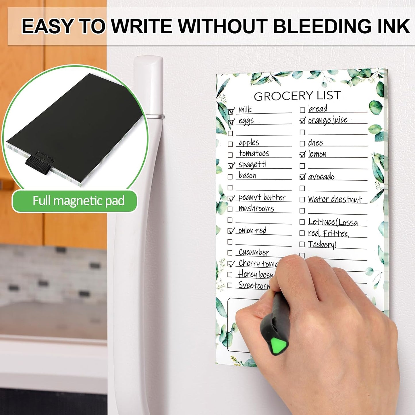 2 PCS Magnetic Grocery List Pads for Fridge, 4.5x7.5 Inches Magnetic Note Pad for Fridge, Grocery List Magnet Pad for Refridge, Magnetics Notepads, Shopping Lists, 60 Pages Per Notepad