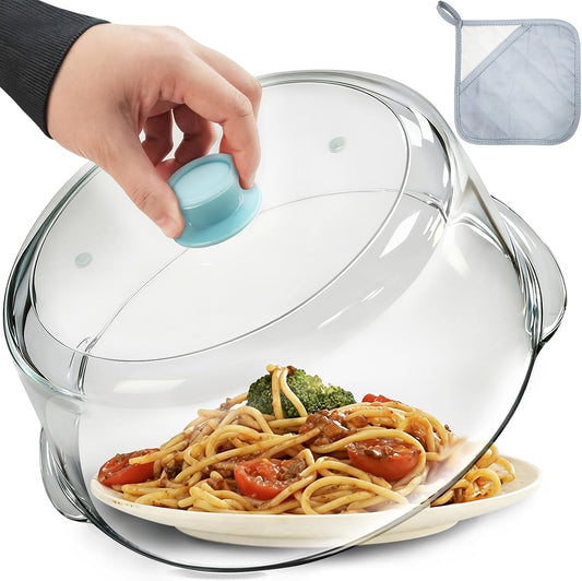 Tall Glass Microwave Splatter Cover for Food, 10in Food Grade Guard Lid