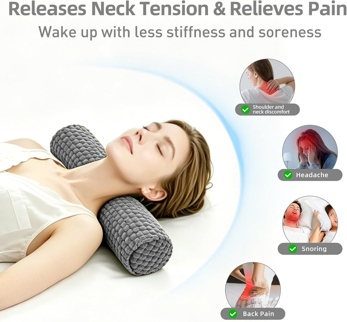 Cervical Pillow for Neck Pain, Memory Foam Neck Roll – Grey