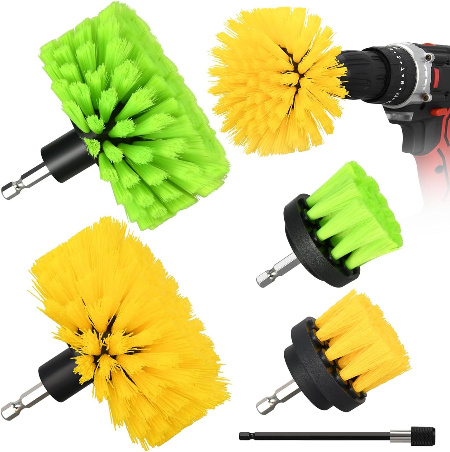 5pcs Drill Brush Set, Soft Bristle & Medium Bristle | for Car Interior, Floor, Grout, Toilet, Sink, Upholstery, Carpet