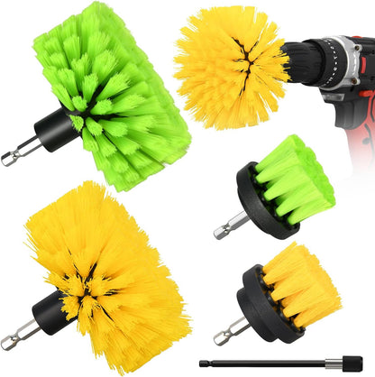 5pcs Drill Brush Set, Soft Bristle & Medium Bristle | for Car Interior, Floor, Grout, Toilet, Sink, Upholstery, Carpet