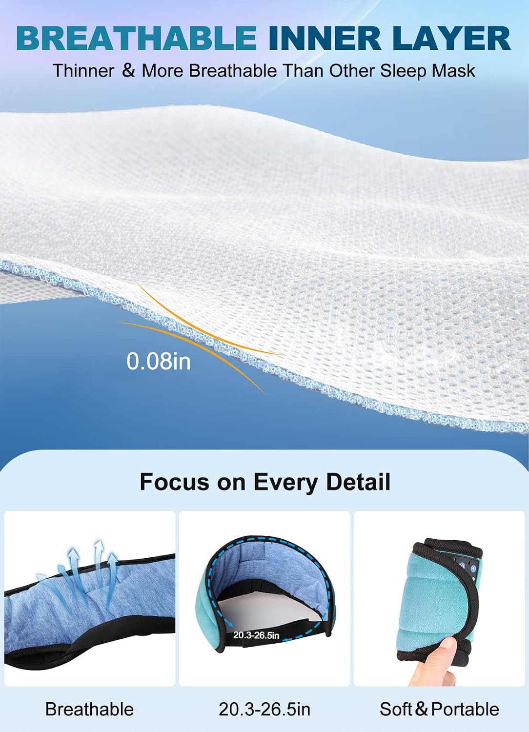 TOPOINT Sleep Mask Headphones Bluetooth Wireless 5.4, Breathable Cotton Eye Mask for Sleeping Side Sleepers Travel Music Headsets with Microphone Handsfree Men Women