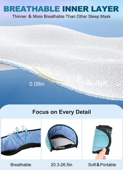 TOPOINT Sleep Mask Headphones Bluetooth Wireless 5.4, Breathable Cotton Eye Mask for Sleeping Side Sleepers Travel Music Headsets with Microphone Handsfree Men Women