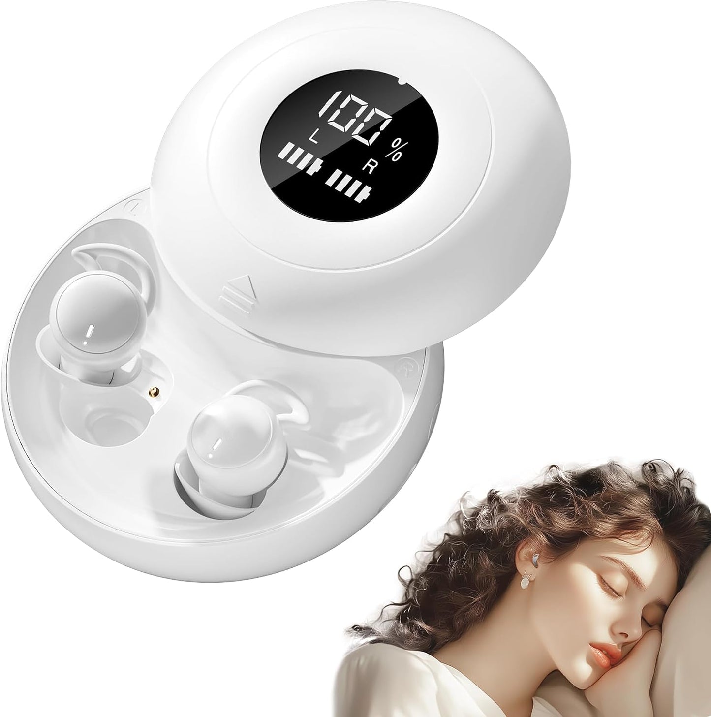 Sleep Earbuds Bluetooth 6.0, Mini Invisible Silicone Sleep Earbuds for Side Sleepers, Noise Blocking Sleeping Headphones, Hidden Earbuds with LED Display for Small Ears, Sleep & Relax（Beige）