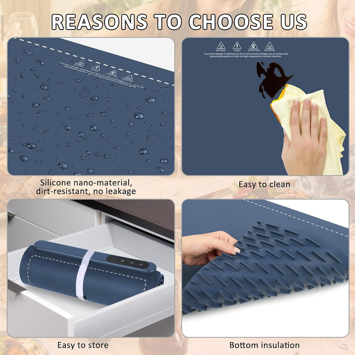 Warming Mat for Food,36"x16" Large Food Warmer Mats for Countertop (Gray)