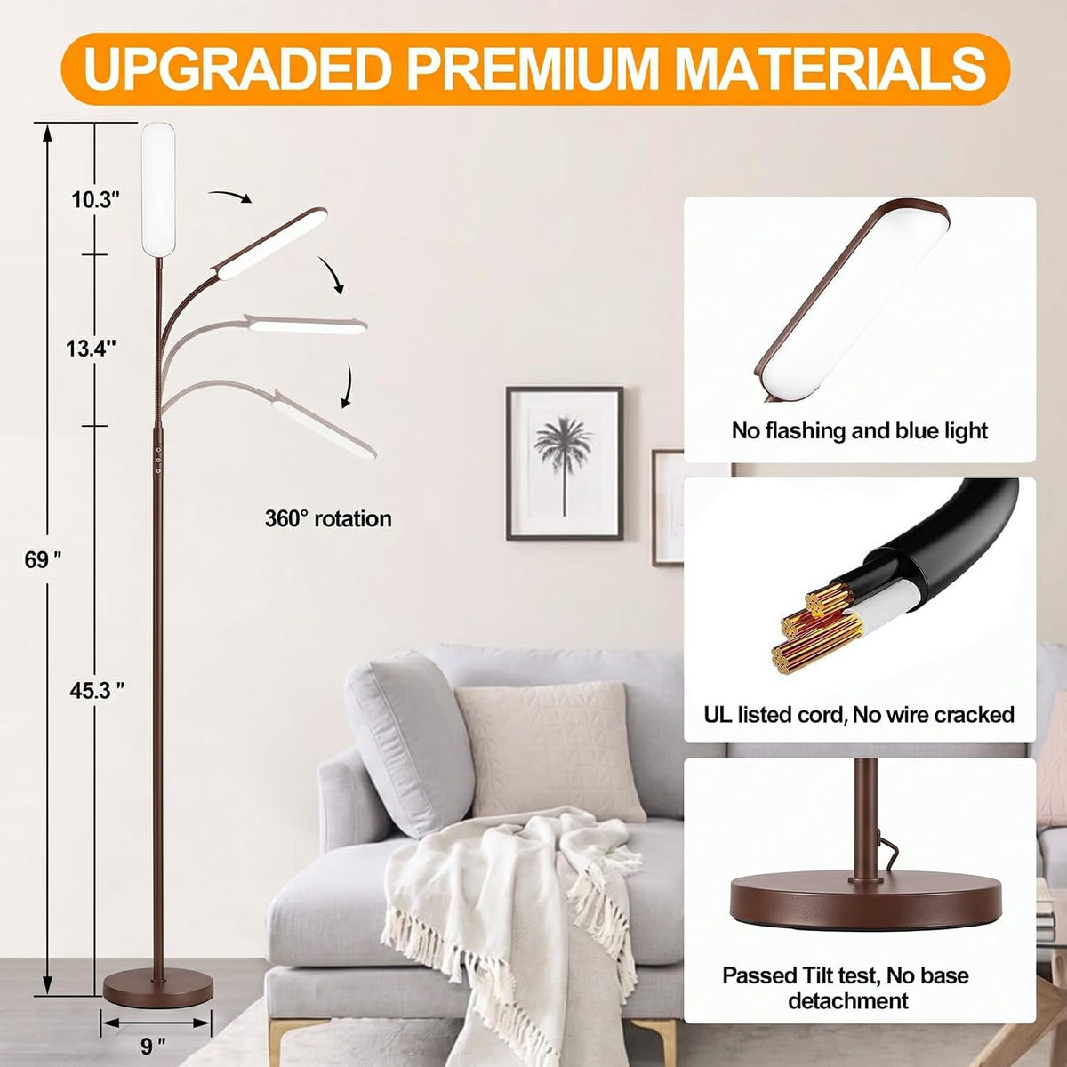 marctronic Floor Lamp, 18W 1800LM Super Bright LED Floor Lamp with Remote & Works with Smart Plug, Dimmable Timing Eye Caring Reading Lamps Floor Standing for Living Room Bedroom Office